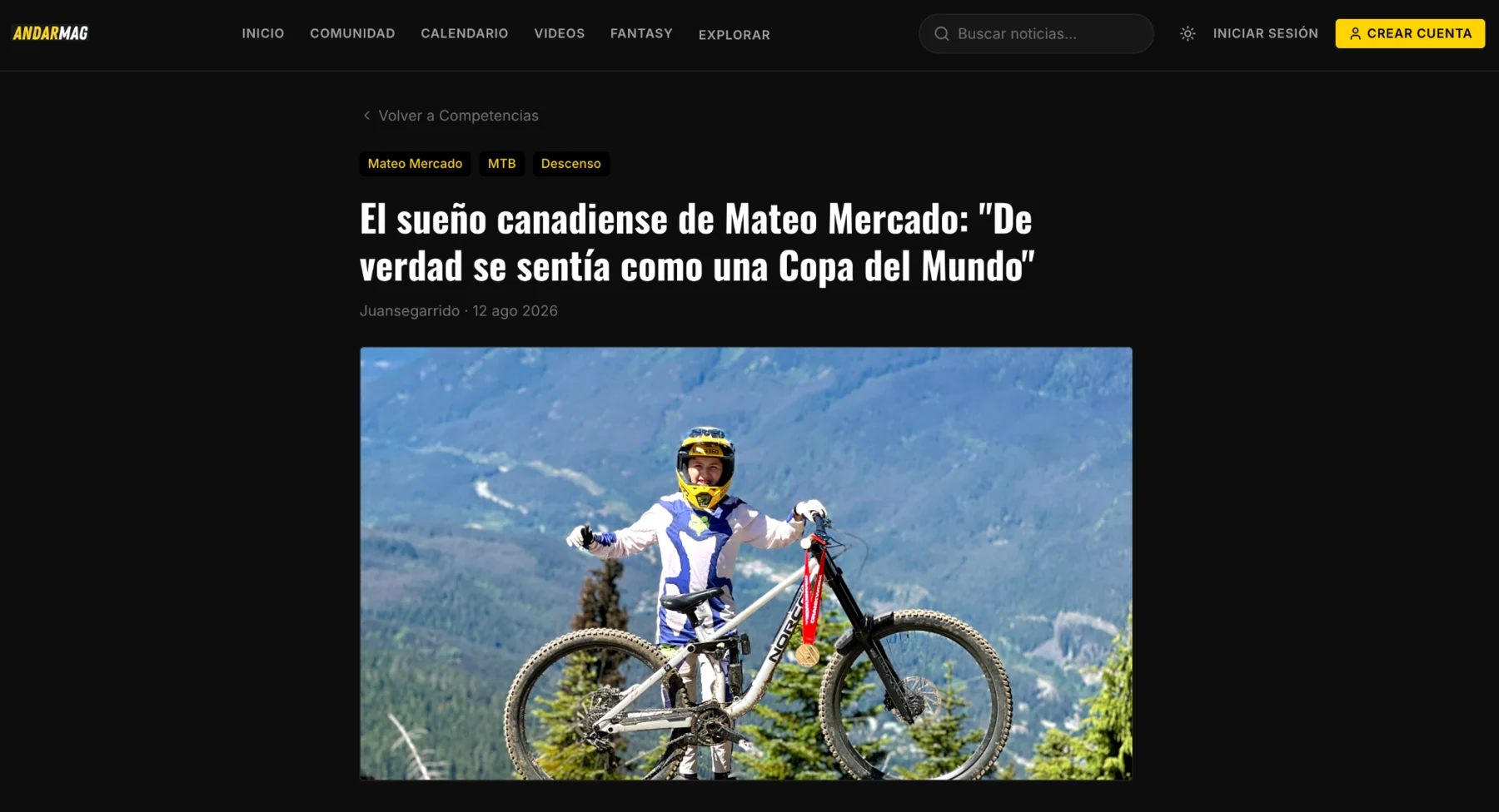 Noticia de Andar Magazine sobre Mateo Mercado en Whistler